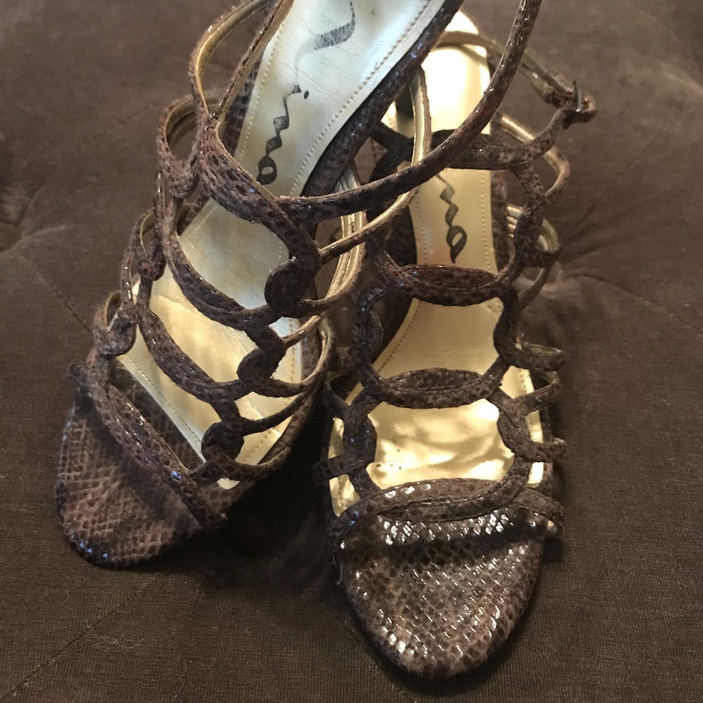 Nina brown snake skin heels